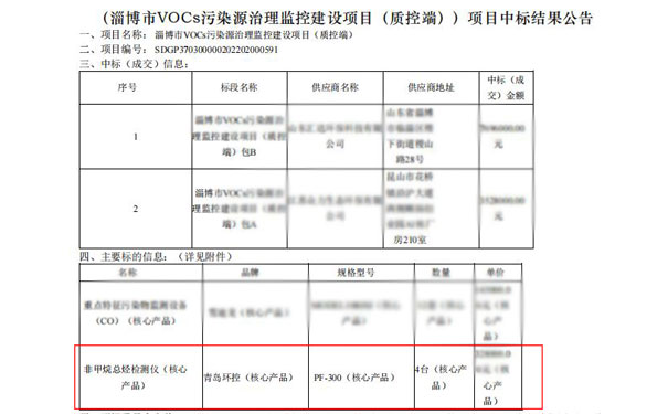 我司中標PF-300非甲烷總烴檢測儀4臺